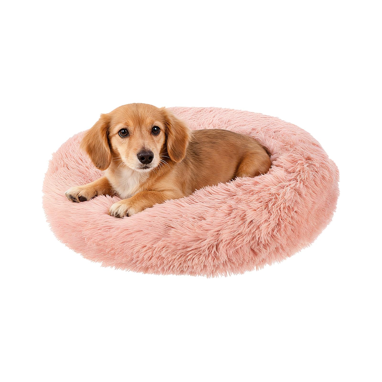 sourcing map Cat Dog Bed, Round and Soft Fluffy Donut Plush Pet Bed Anti-Anxiety Pet Cushion 40cm / 15.7 Inches, (Pink), Intended for Small Medium Animals Dogs/Cats