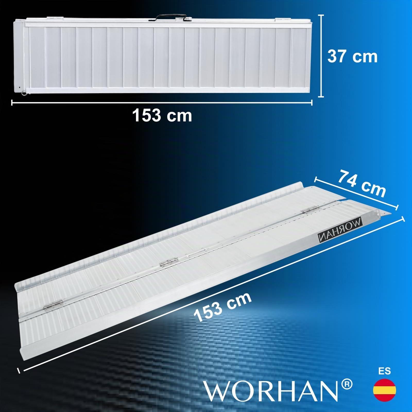 Rampa Plegable Carga Silla de Ruedas Discapacitado Movilidad Aluminio Anodizado (153cm Solo Pliegue) 1R5