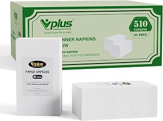 Vplus 510 Premium 2-Ply Disposable Paper Napkins - Soft Absorbent Guest Towels for Parties Dinners Kitchen Events White