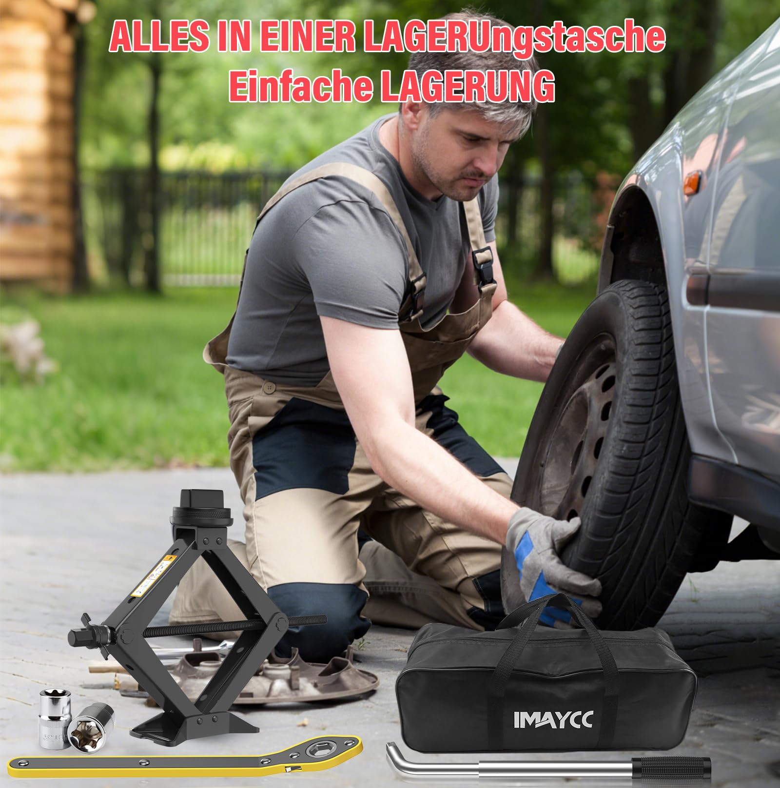 IMAYCC 2.5T Wagenheber,Universelle Scherenwagenheber für Mercedes Benz Auto mit 2Pcs Gummiauflage, Tragbarer Wagenheber mit Radmutternschlüssel, Auto-Notfallset für Mercedes Benz Serie SUV MPV