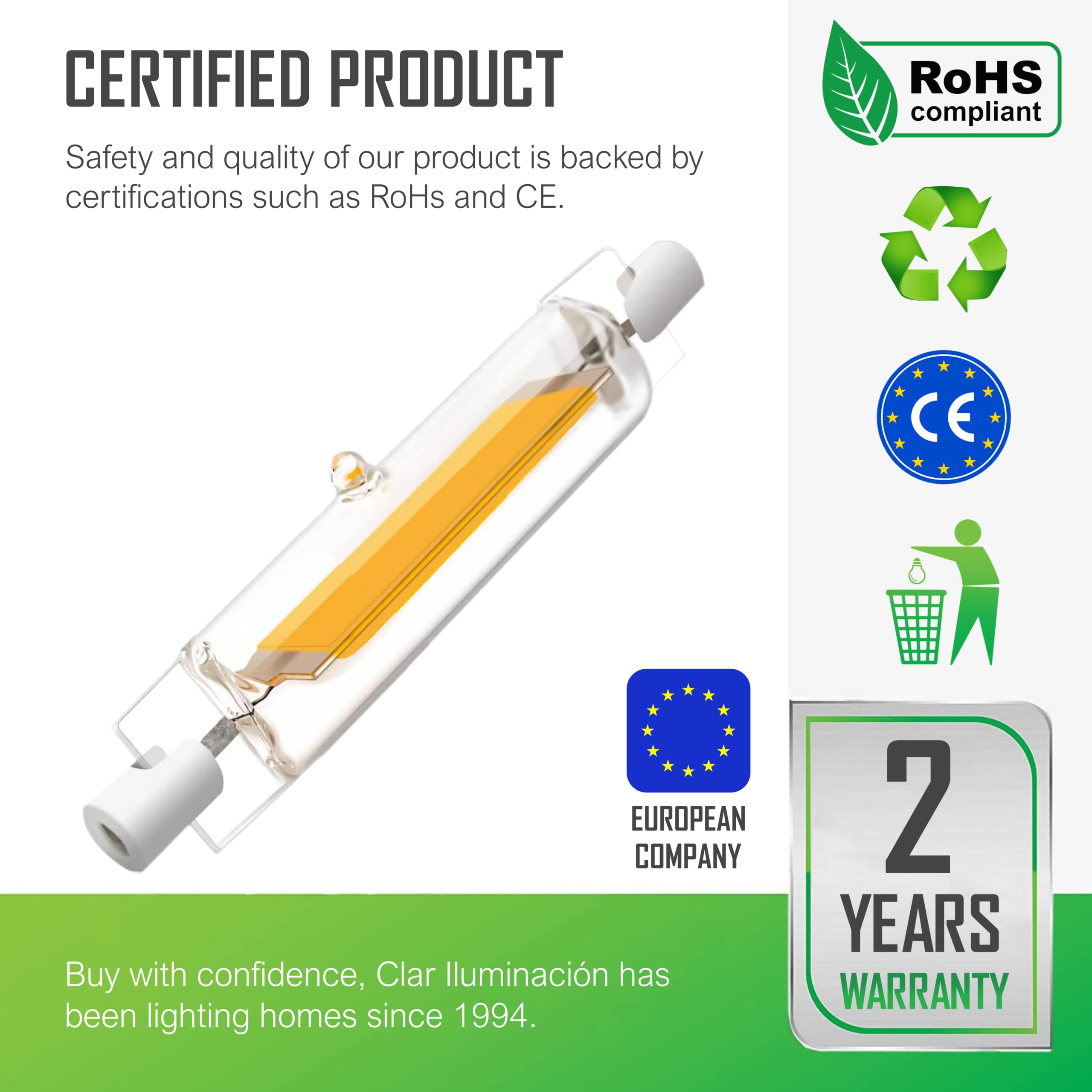 CLAR - R7S 78mm LED Bulb, 6W 4000K (Pack of 5), Neutral White (4000ºk), 6W 78mm (Pack 5) - Image 3