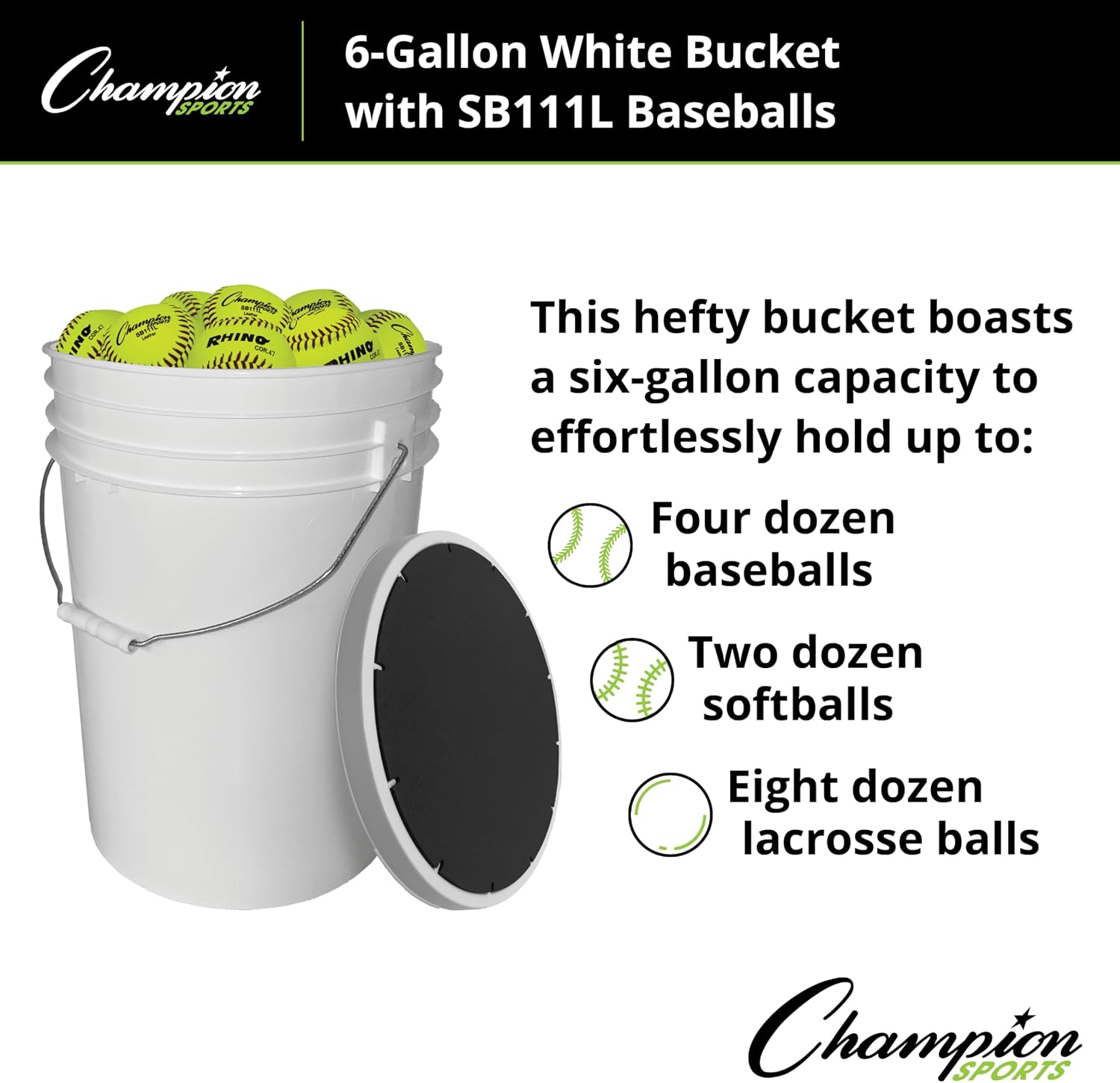 Champion Sports Storage Bucket with 18 Softballs