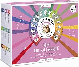 Les 2 Marmottes - Coffret Découverte 75 Sachets - 12 Infusions et 3 Thés - Idéal En Cadeau - Bien-Être Et Relaxation - Made In France - Sans arômes ajoutés - 114g