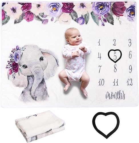 Manta de elefante para bebé recién nacido, manta de hito mensual para bebé, manta de felpa orgánica de forro polar para fotografía de fondo para