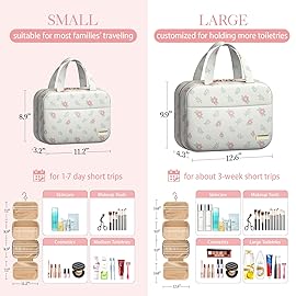 HOTOR Travel Toiletry Bag - Hanging Toiletry Bag for Women & Men, Makeup Bag/Big Comparment, Waterproof for Travel Accessories, Travel Essentials, Medium, Beige with Colorful Floral