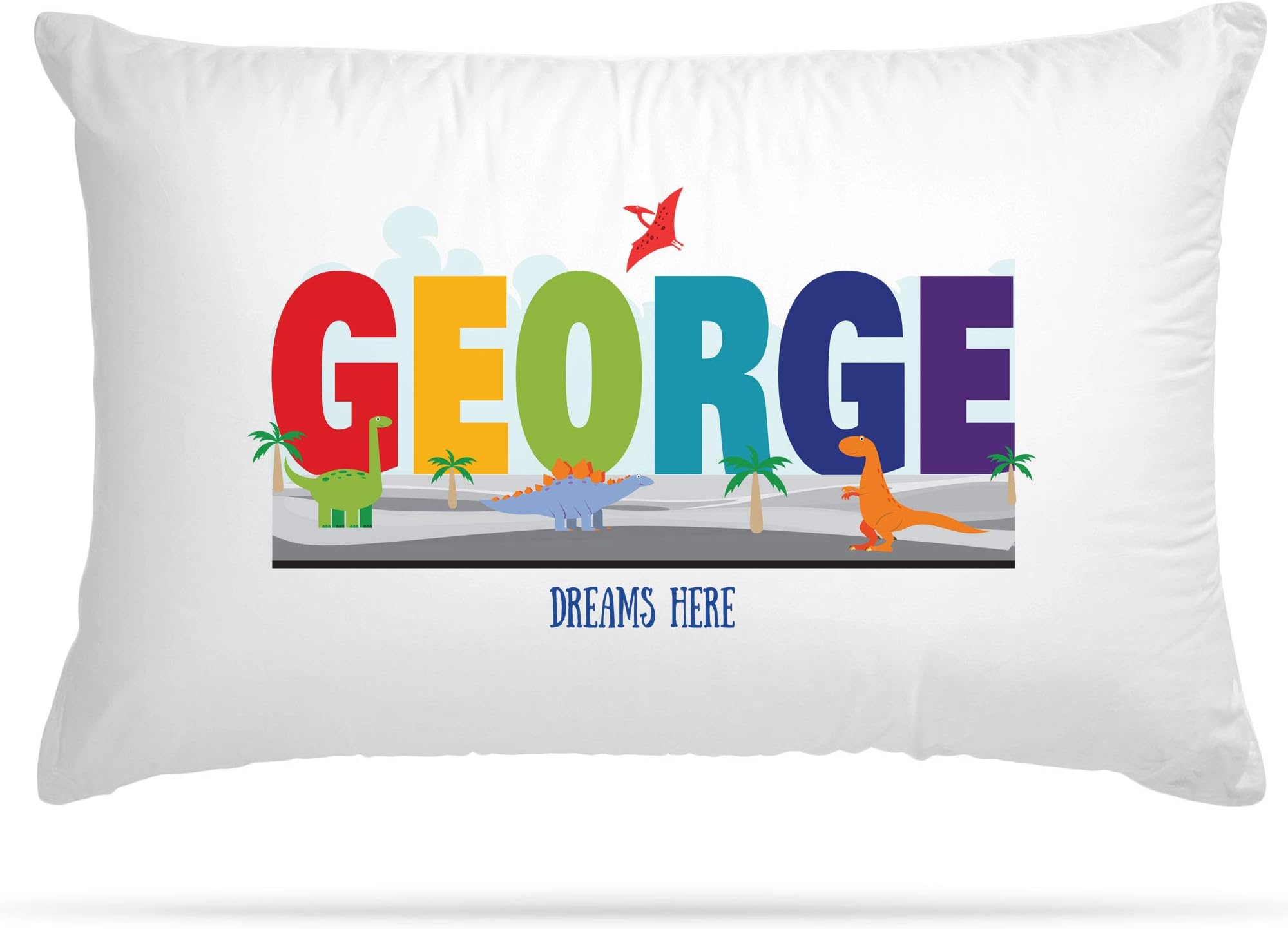 Personalised Dinosaur Kids Pillow Case Customised Gifts Cushion Covers Bedroom Accessories Dinosaur Bedding for Dinosaur Birthday Decorations - Easter Gifts for Kids - Cute Room Decor (Boys)