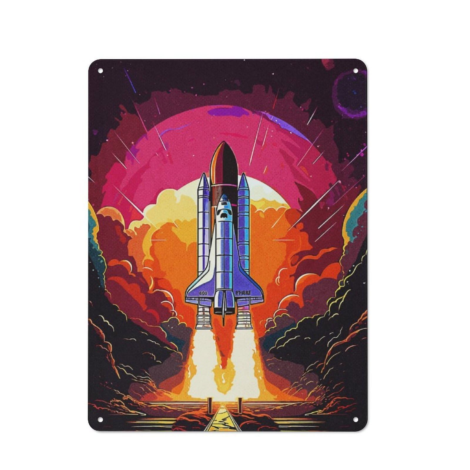 Junmoney Rocket Space Tin Wall Plaque 40X30cm With For Man Cave Or Games Room, For Updating Man Cave And Games Room After Moving
