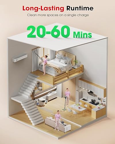 Miniatura 4 de Aspiradoras inalámbricas para el hogar, hasta 55 minutos, potente succión, resistente a los enredos, ligera, recargable con soporte de pared para