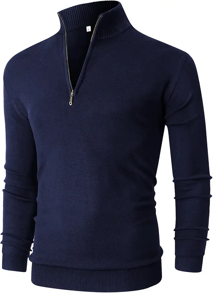 NITAGUT Mens Slim Fit Quarter Zip Mock Neck Polo Sweater Casual Long Sleeve Sweater and Turtleneck Pullover