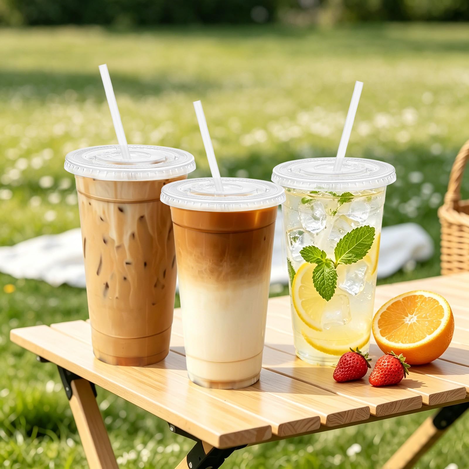 Clawsoff 100 Pack 24 oz Clear Plastic Cups with Lids and Straws Disposable — Amazon image 3