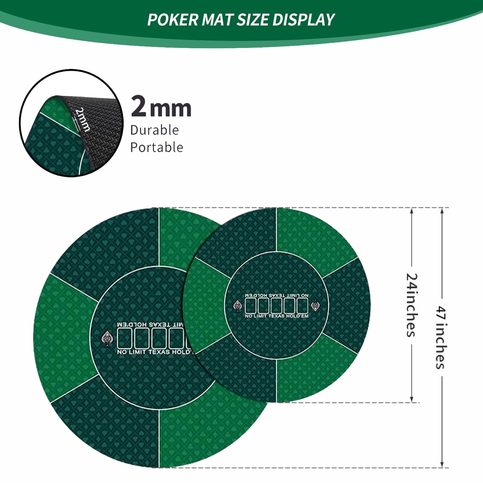 mata do gry w karty, Profesjonalna okrągła mata do pokera Texas Holdem z torbą przenoszenia, przenośnym blatem(Green,L)