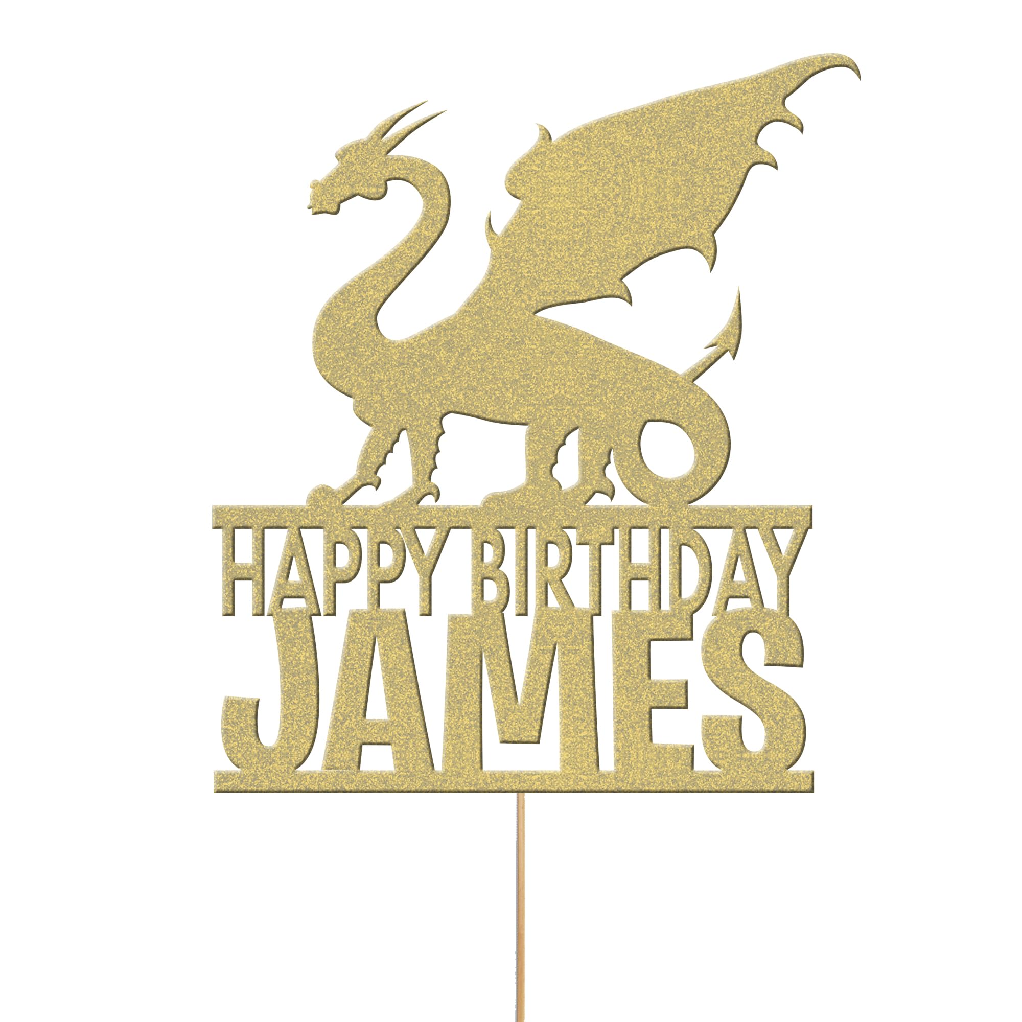 Edible Cake Decorations | Customized Birthday Cake Toppers | Custom Name And Age | Dragon Fantasy Topper (Champagne Gold)
