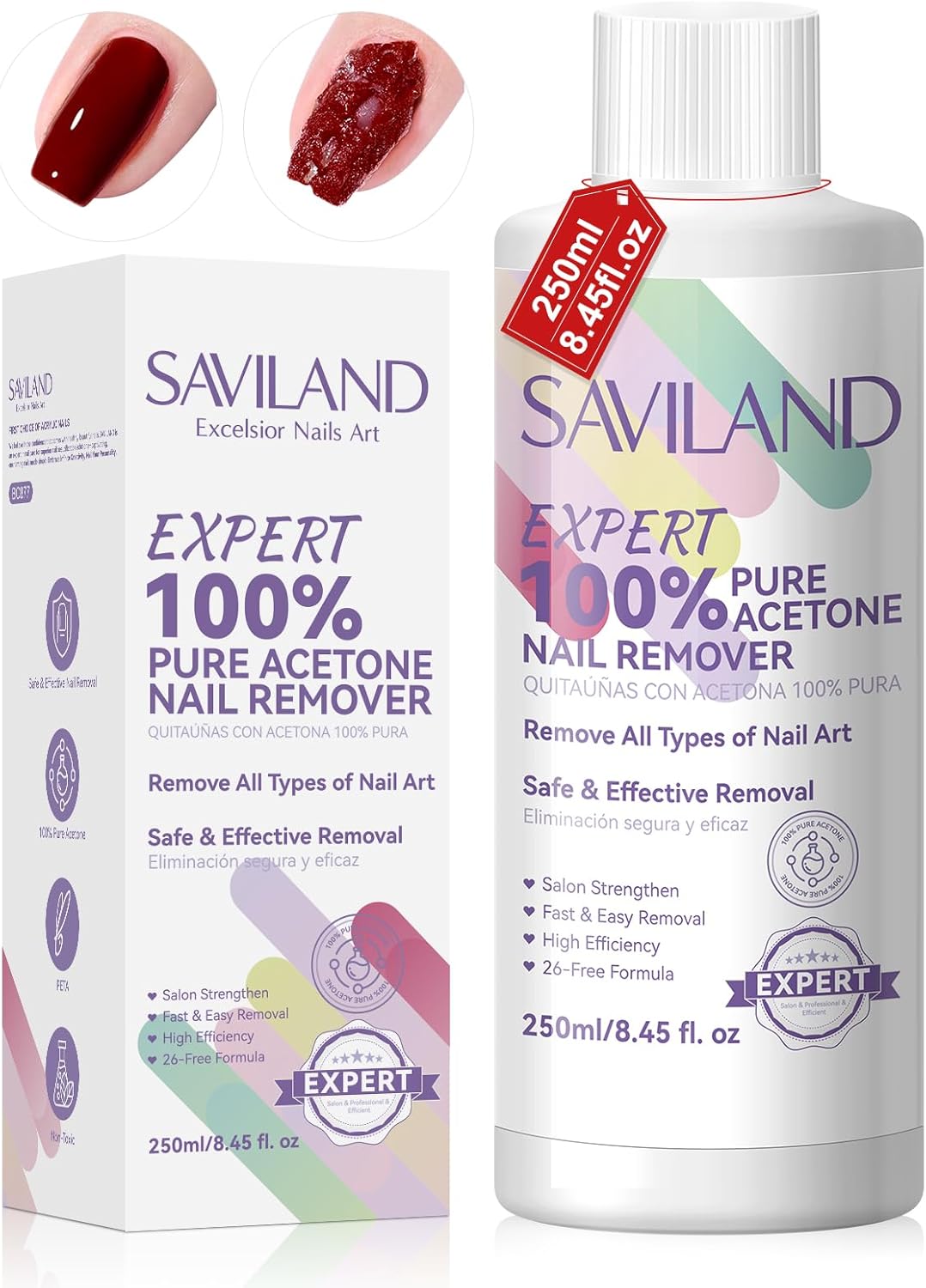 Saviland 250ml Aceton Gel Polish Remover Veilig & Zacht Gel Remover Voor Acryl, Nagellijm Voor Alle Nail Art Liefhebbers Thuis Reizen Gebruik
