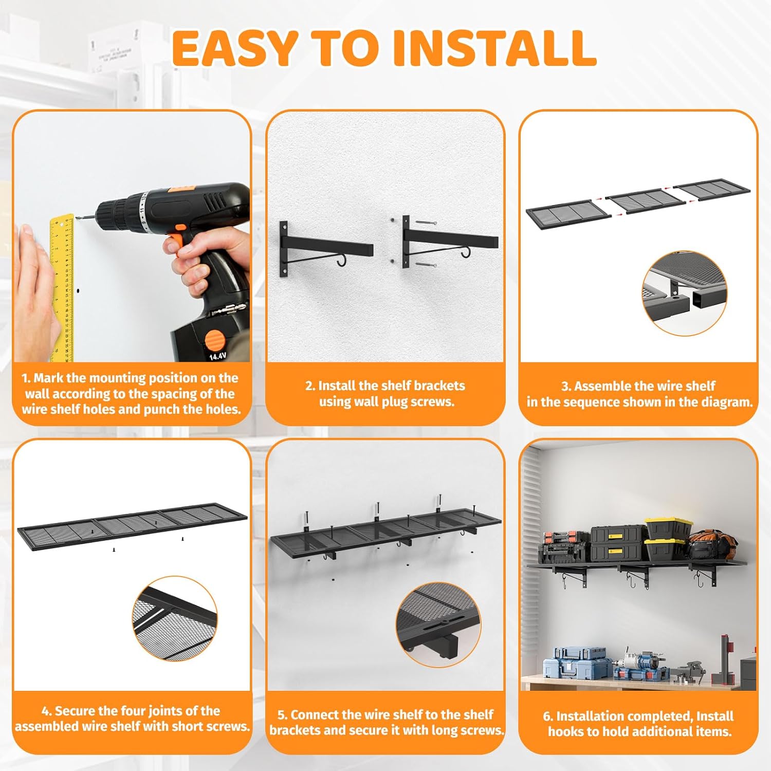 2 Pack Garage Wall Shelving, 1x3.85ft Heavy Duty Garage Shelving Wall Mounted 320 lbs Load Capacity, Black Garage Storage Shelves Floating Shelves for Basement, Shop, Shed - Image 7