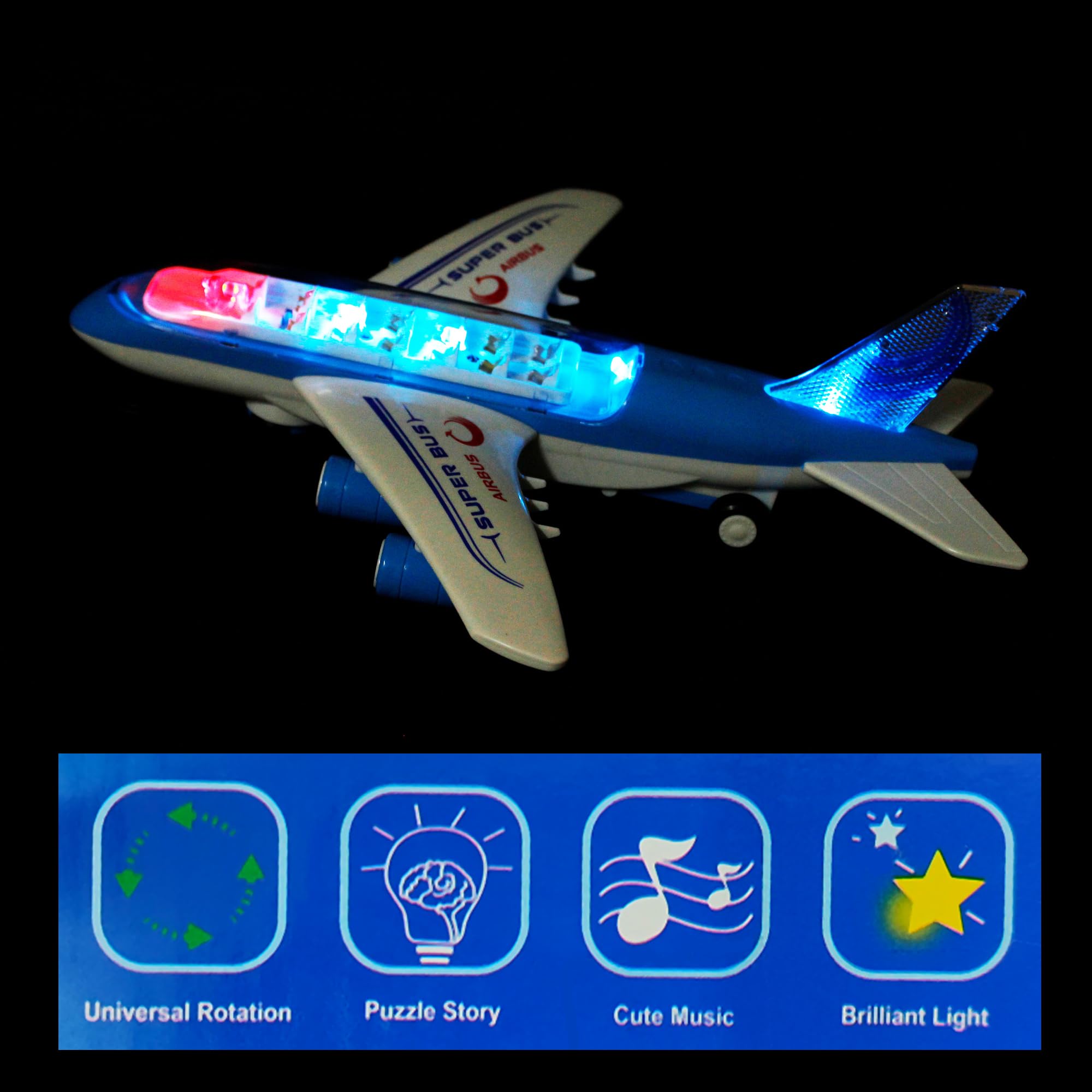RAINBOW RIDERS Air Bus Toy Lights & Sound Boys/Girls, Battery Operated Plane with Universal Wheel (Doesn't Fly) (White) 1