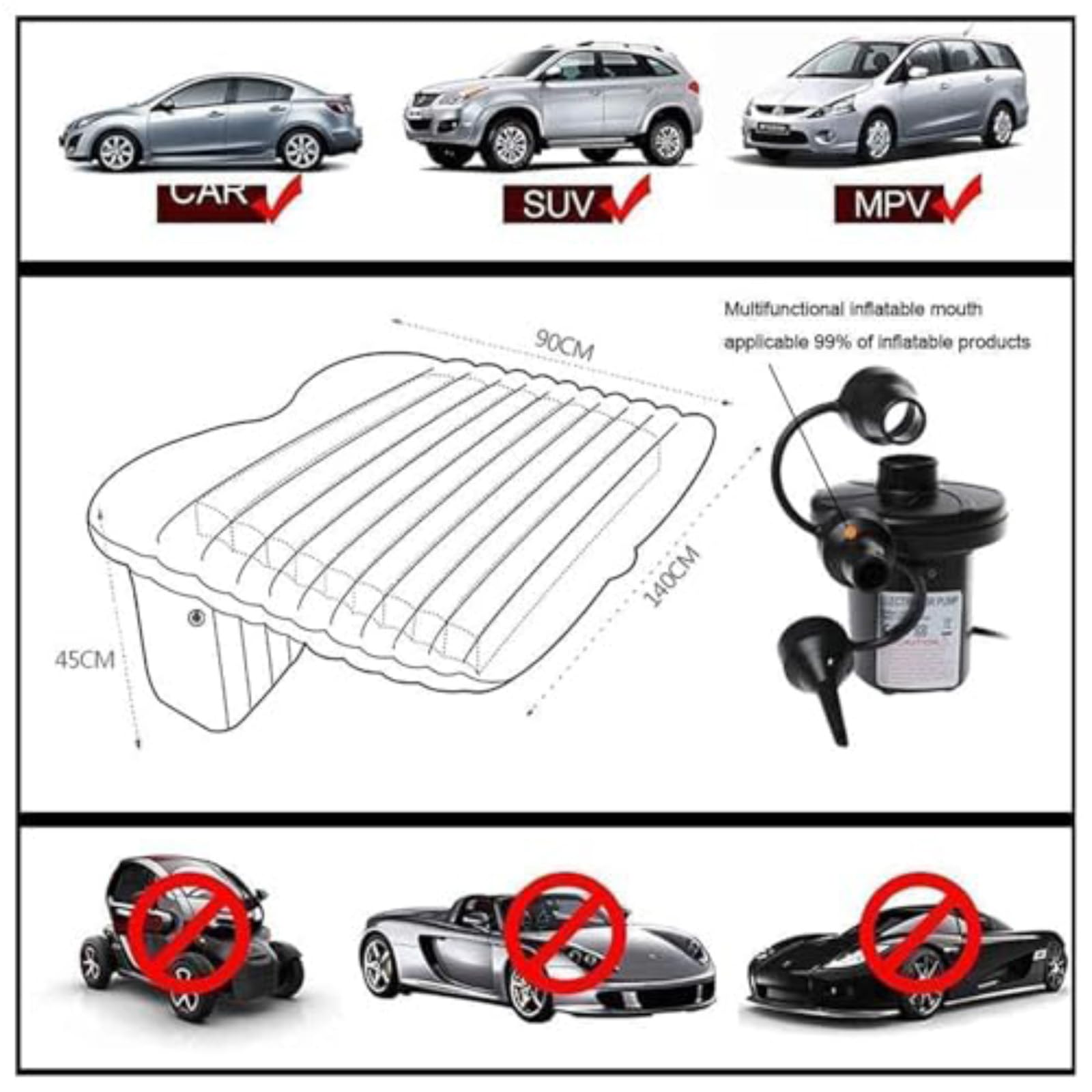 per Peugeot 206 1998-2012 Materasso Gonfiabile Auto