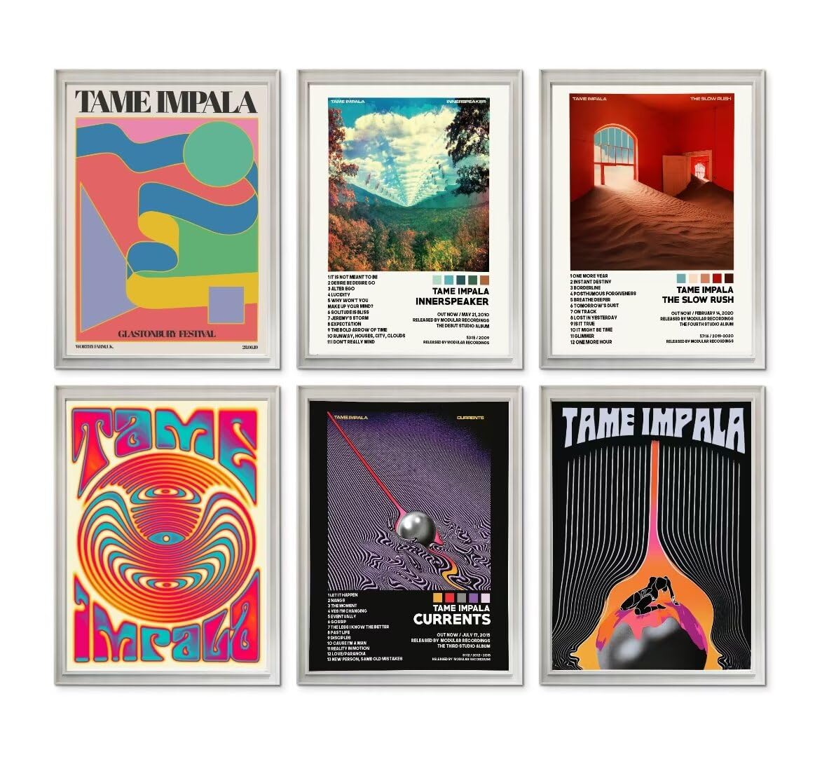 LamaMeLamaMe Tame impala Poster Rock Band Art Canvas Wall Art for Teens Room Decor Prints Set of 6 Album Cover Posters 8x10inch, style-3