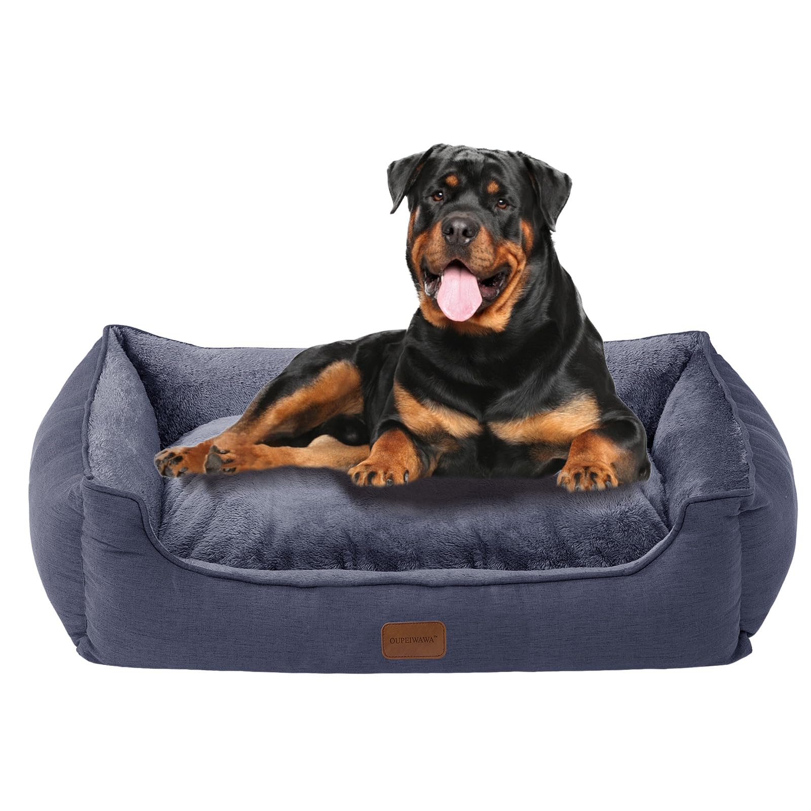 OUPEIWAWA Orthopaedic Dog Bed for Medium and Large Dogs, 84 x 66 x 19 cm, Super Soft and Cosy, Dog Basket with High Edge, Removable & Washable Cover, Non-Slip, Dark Grey, Indoor/Car