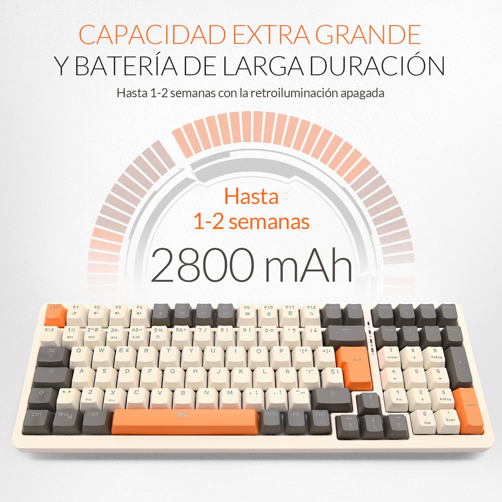 Rii RK909 Teclado 96% Gaming Mecánico, 3 Modos de Conectividad, Retroiluminación LED, Layout Español (Interruptores Azules)