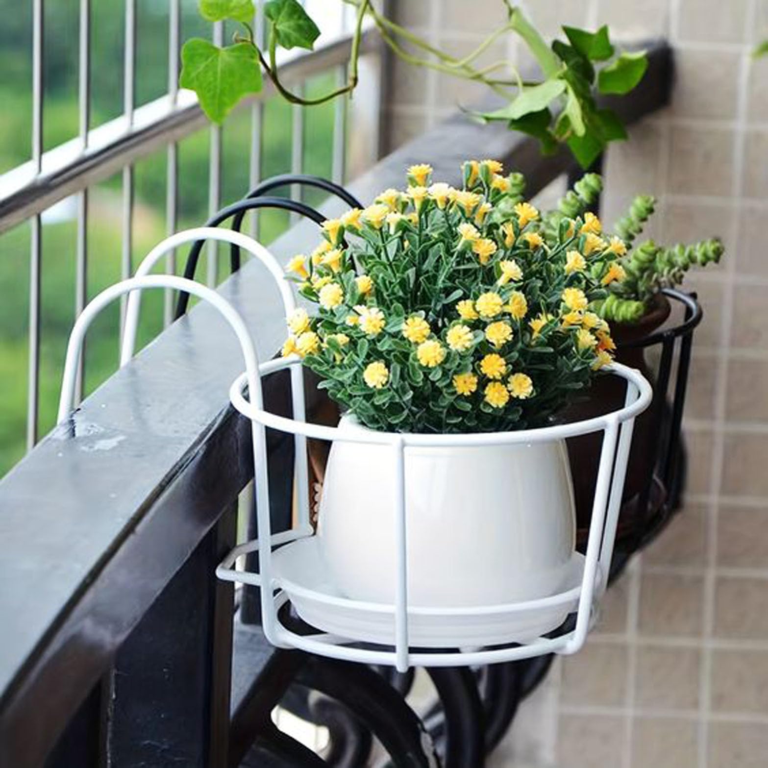 Handycraftshila Hanging Flower Pot Holder Railing Potted Plant Stand for Home Balcony Décor (Pack of 1, White) (B0CSYLP18B) Amazon Price History, Amazon Price Tracker