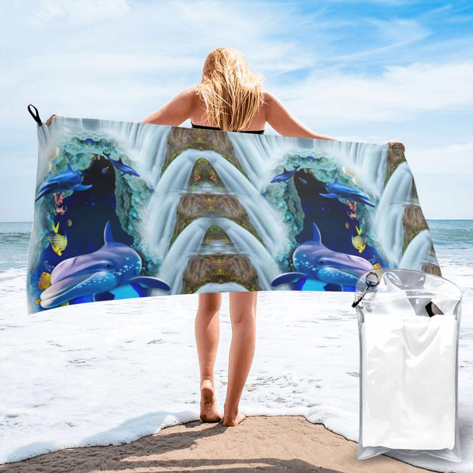 ENGhjes Dolphin Print Camping Towel Fast Drying Bath Beach Shower Wrap For Gym Camping Vacation Adults Portable Gift