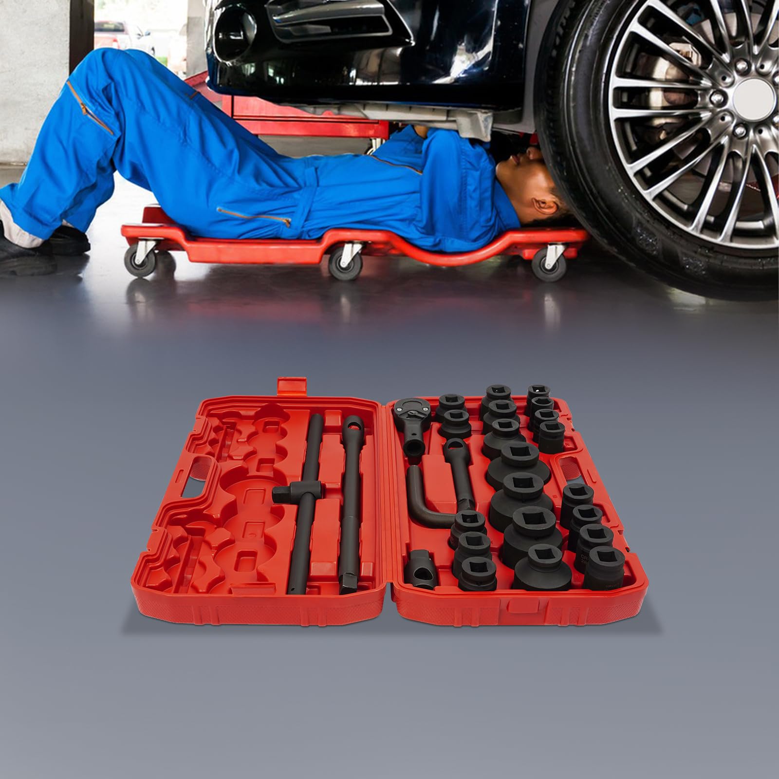 Juego de llaves de vaso de 26 piezas, juego de llaves de impacto portátiles, 21-65 mm, caja de tuercas para reparación y reconstrucción de vehículos de motor