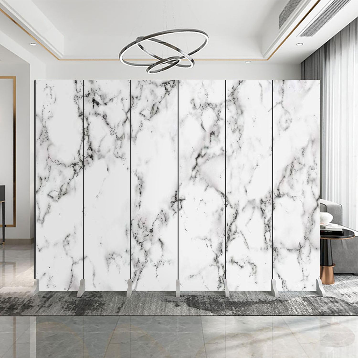 Outsunny Biombo Separador de Ambientes de 4 Paneles, 221x172 cm, Pantalla de Privacidad Plegable con Patas Anchas, Biombo Interior para Salón, Oficina, Dormitorio, Gris Oscuro