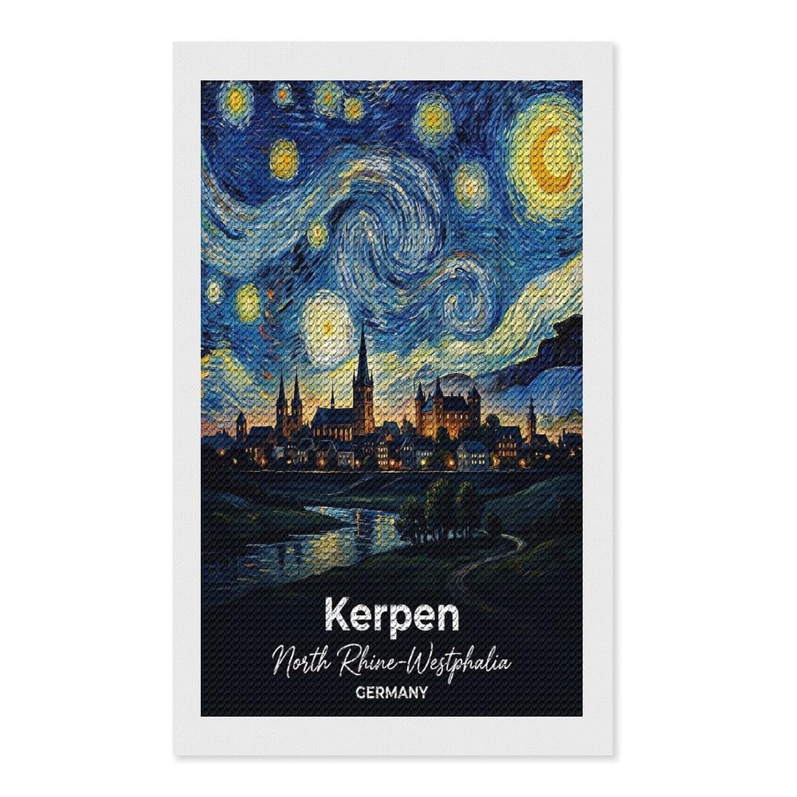Junmoney Kerpen, Germany Starry Night Diamond Painting Canvas Kit 12"x20", Adhesive Canvas, Living Room Decor, Farmhouse Decor, Winter Craft