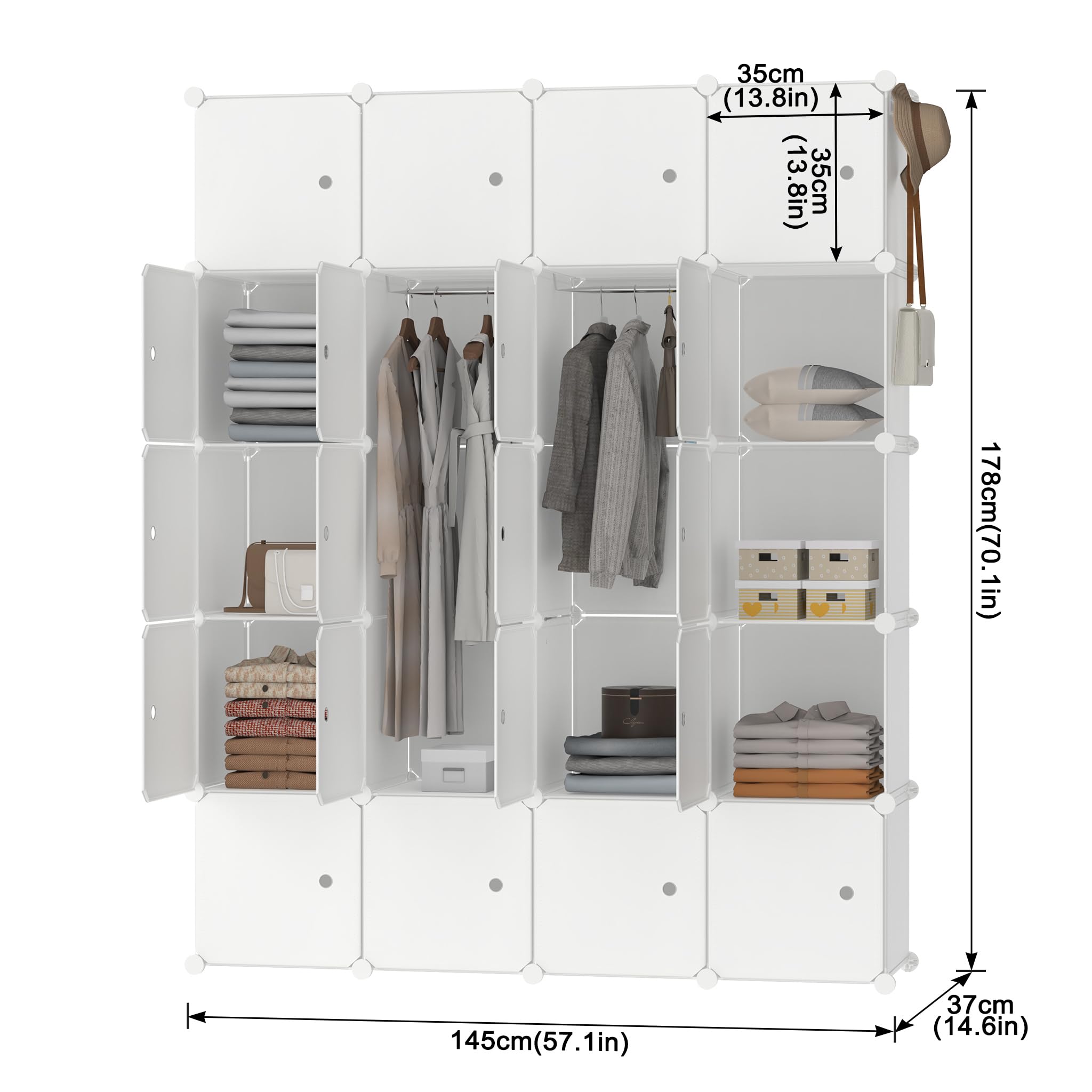 HENGMEI Kleiderschrank Würfelregal PP-Kunststoff Kleiderständer (20 Boxen, Weiß)