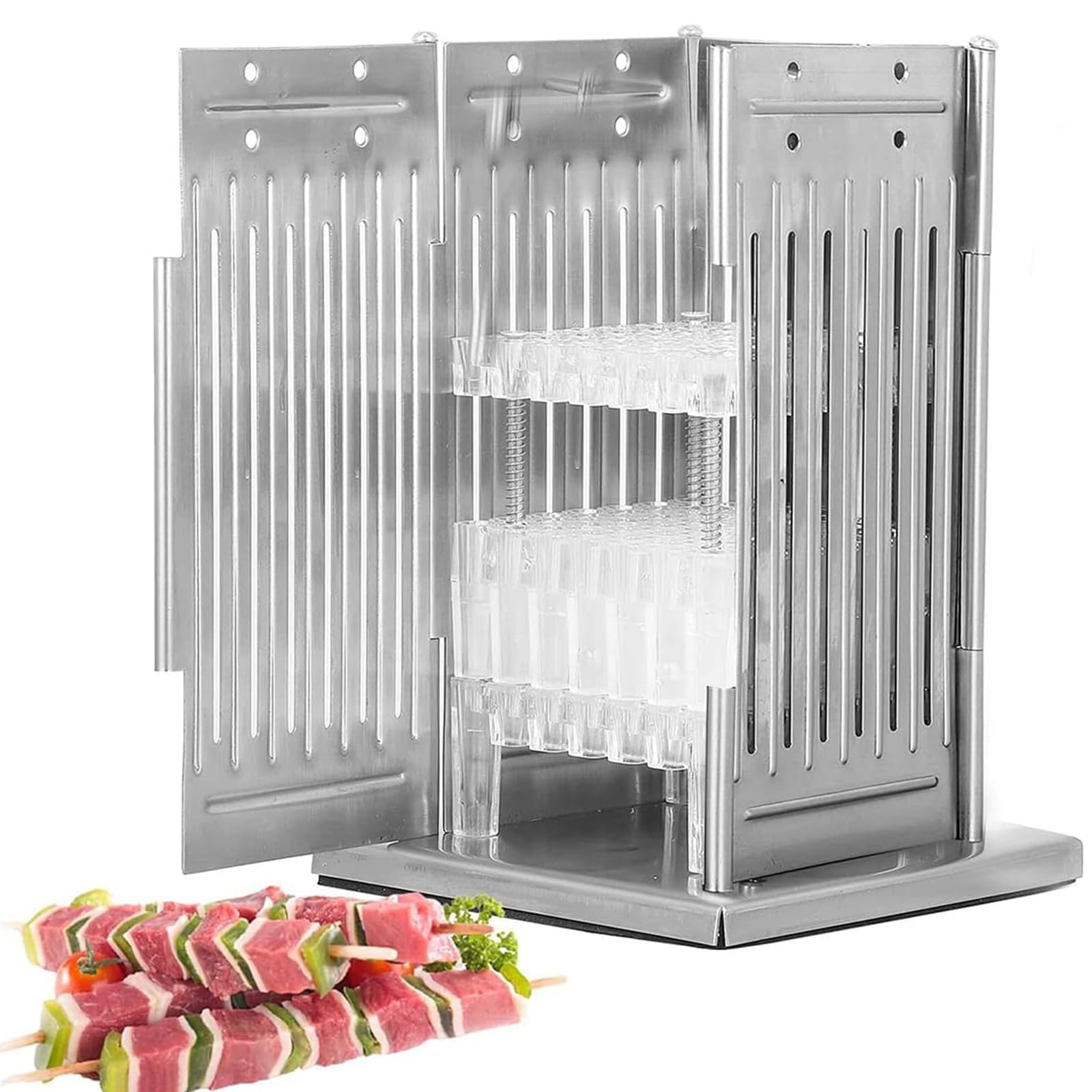 Maszyna do szaszłyków do mięsa ze stali nierdzewnej z 49 otworami, do kebabów ze 100 patyczkami bambusowymi, ręczna regulacja wysokości, narzędzie do szaszłyków do grillowania wołowiny, jagnięciny