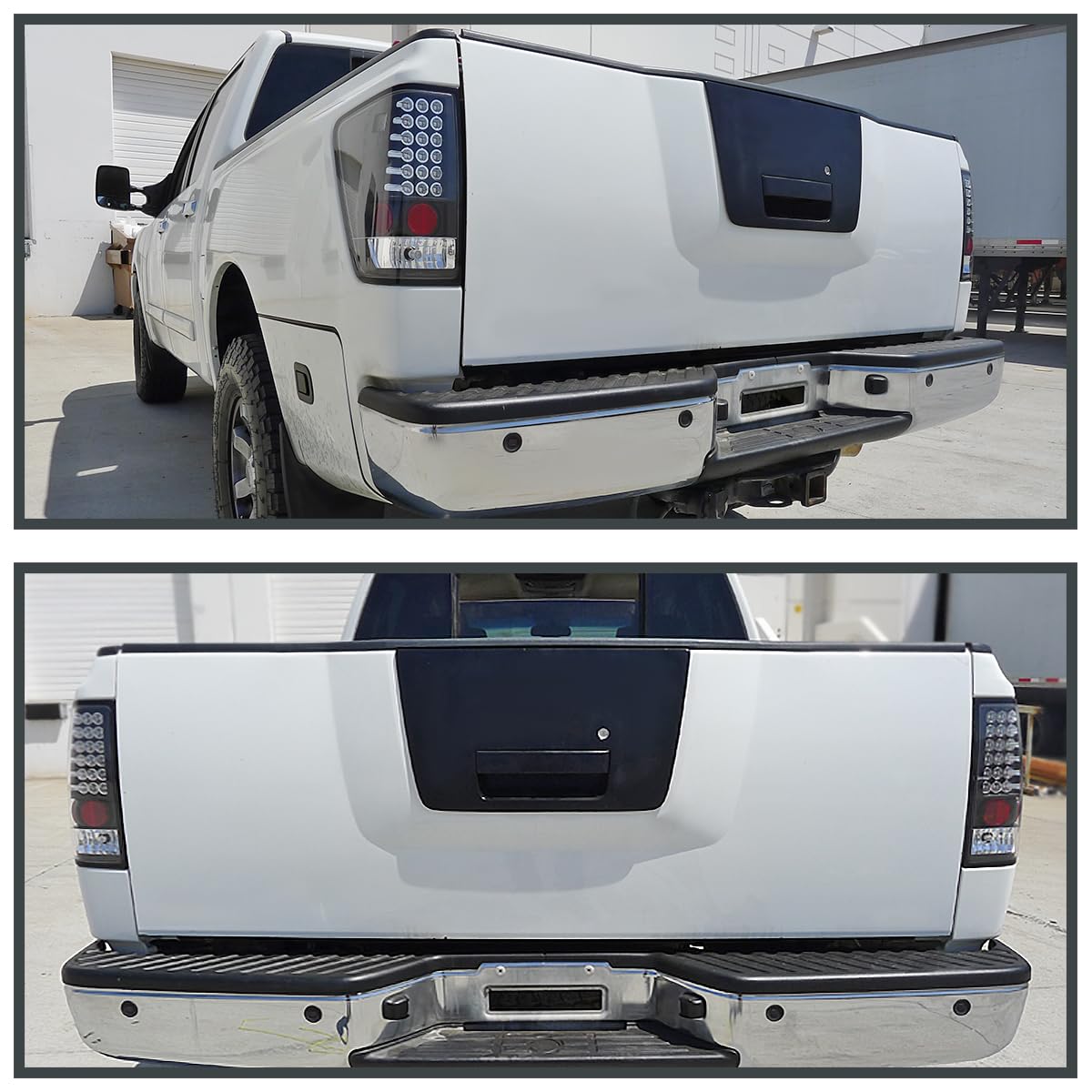 SPEC-D TUNING Black Housing Clear Lens LED Tail Lights Compatible with 2004-2015 Nissan Titan Without Utility Bed, Left + Right Pair Assembly