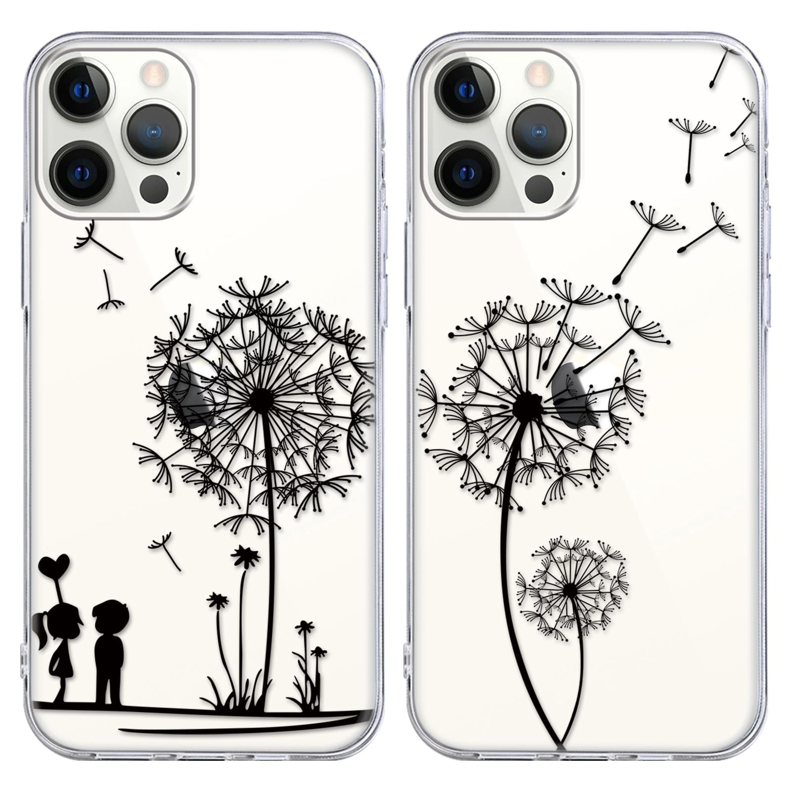 Yoedge 2 Pezzi Cover per iPhone 12 Pro Max 6,7", Ultra Sottile Trasparente Morbida Custodia in Silicone Antiurto Antigraffio Protettiva Case con Disegni per Donne per iPhone 12 Pro Max, Dente di leone