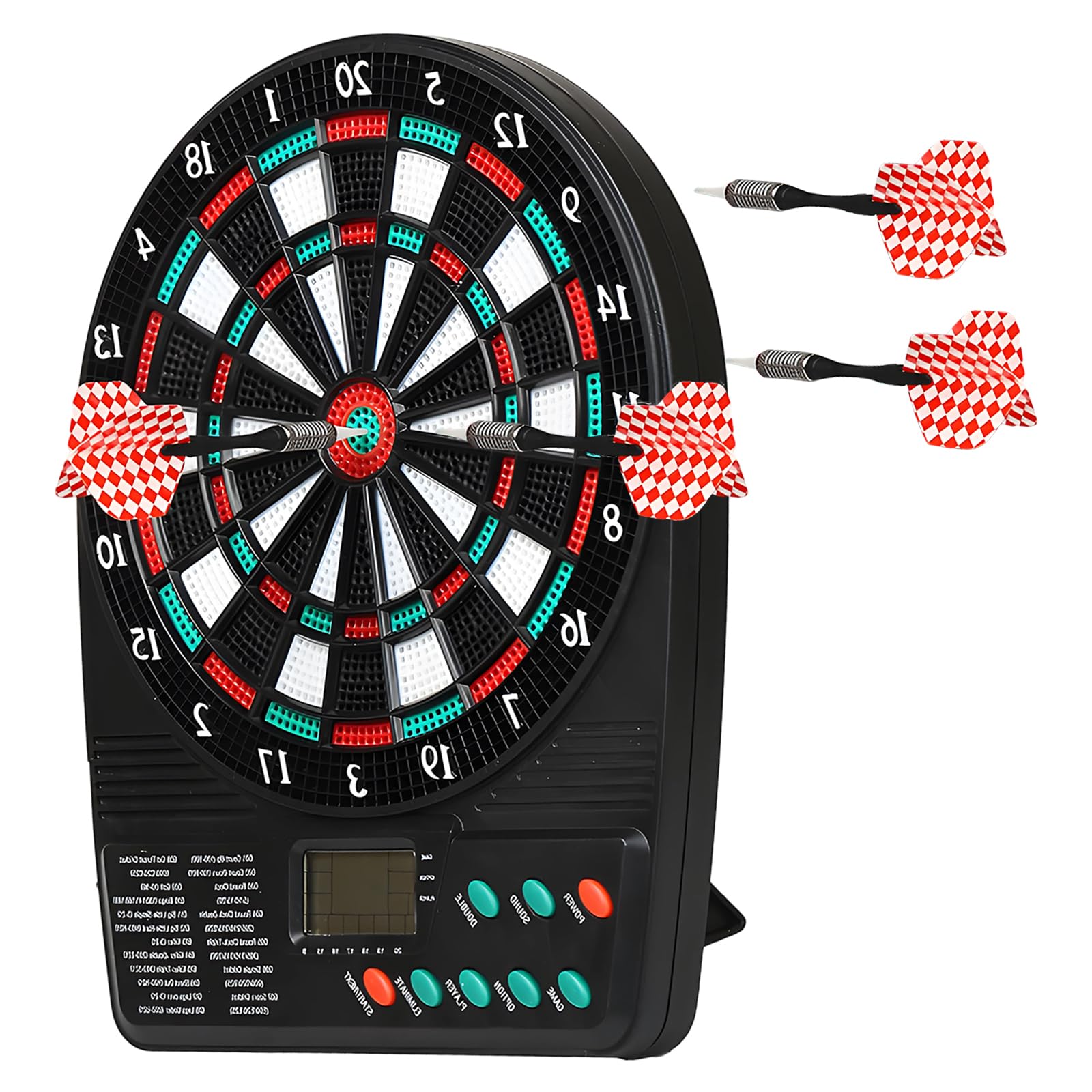 Juego de diana electrónica con 3 dardos, pantalla LCD para puntuación automática, diana de punta suave, portátil con soporte, múltiples juegos para sala de juegos familiar, 26 x 20 cm