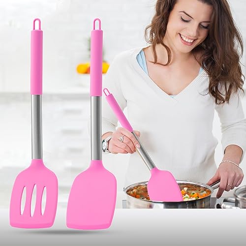 Miniatura 1 de Paquete de 2 espátulas de cocina sólidas de silicona, antiadherentes, utensilios de cocina sin BPA, resistentes al calor, utensilios de cocina