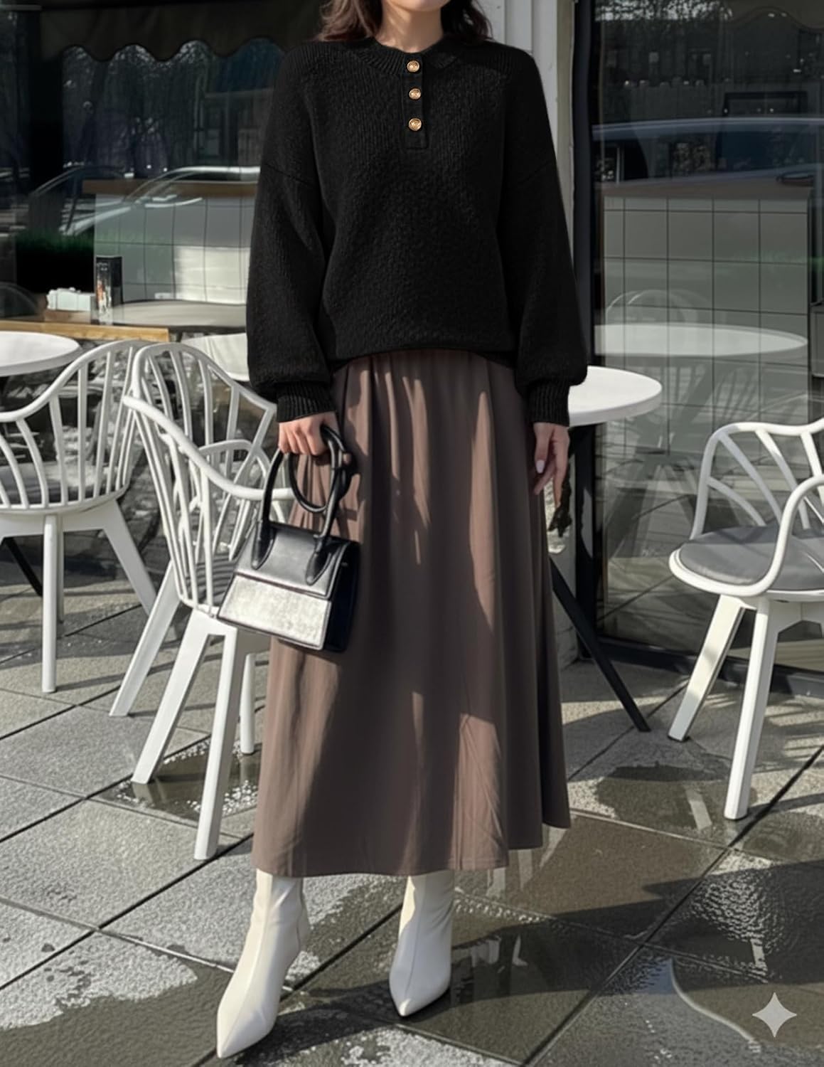 MEROKEETY Women's 2025 Fall Oversized Sweaters Chunky Long Lantern Sleeve Buttoned Mock Neck Winter Knit Loose Pullover Tops - Image 4