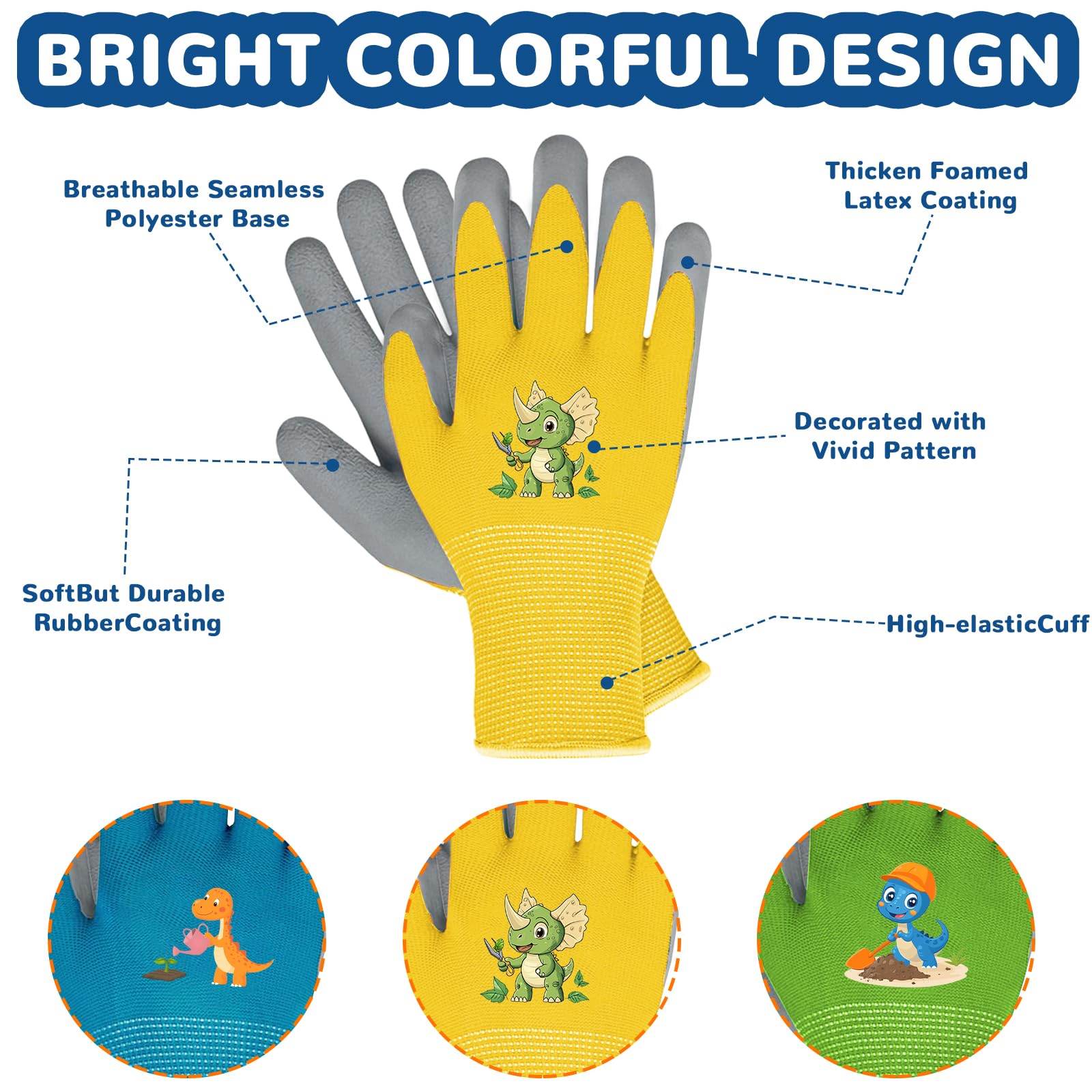 BIOECEUA 3 works Kids Gardening Gloves for Age 3-5, Children Rubber Coated Garden Work Gloves - Image 3