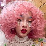 Xinran Pink Curly Afro Wig for Women70s Kinky Big Curly Wig With Bangs Short Loose Curly WigsNatural Looking for Daily Cosplay 14 inch