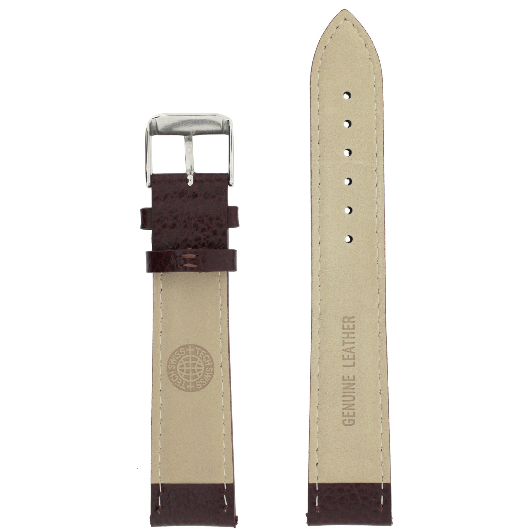 Tech Swiss Watch Band Mens Long Genuine Leather Dark Brown 22 millimeters