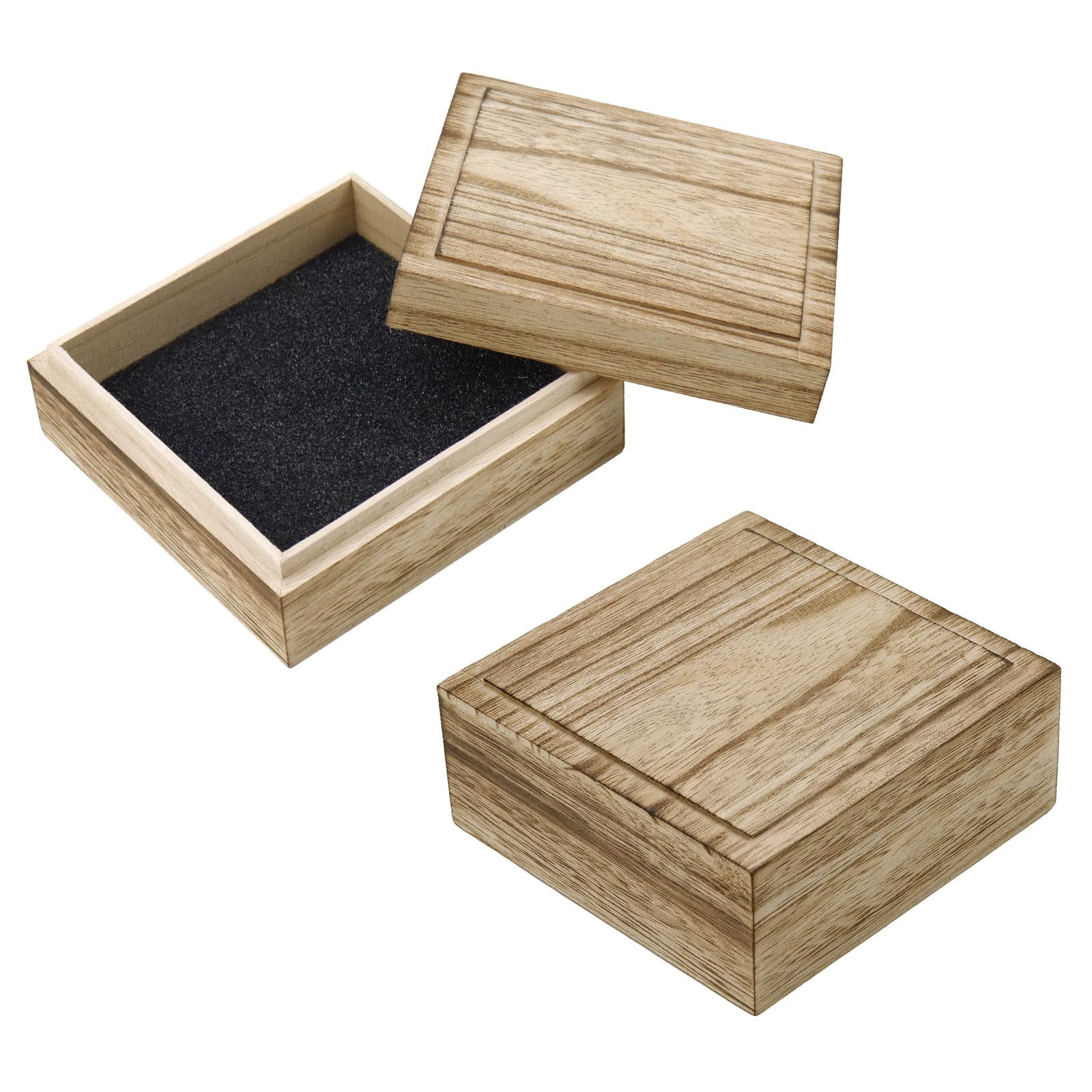 KUMGROT Wooden Storage Box Square Keepsake Box Crafts DIY Storage Jewelry Case Small Wooden Boxs with Sponges Storage Organizer for Photos Jewelry Ring Coins Cards Change, 5.51" x 2.36" x 2.13"