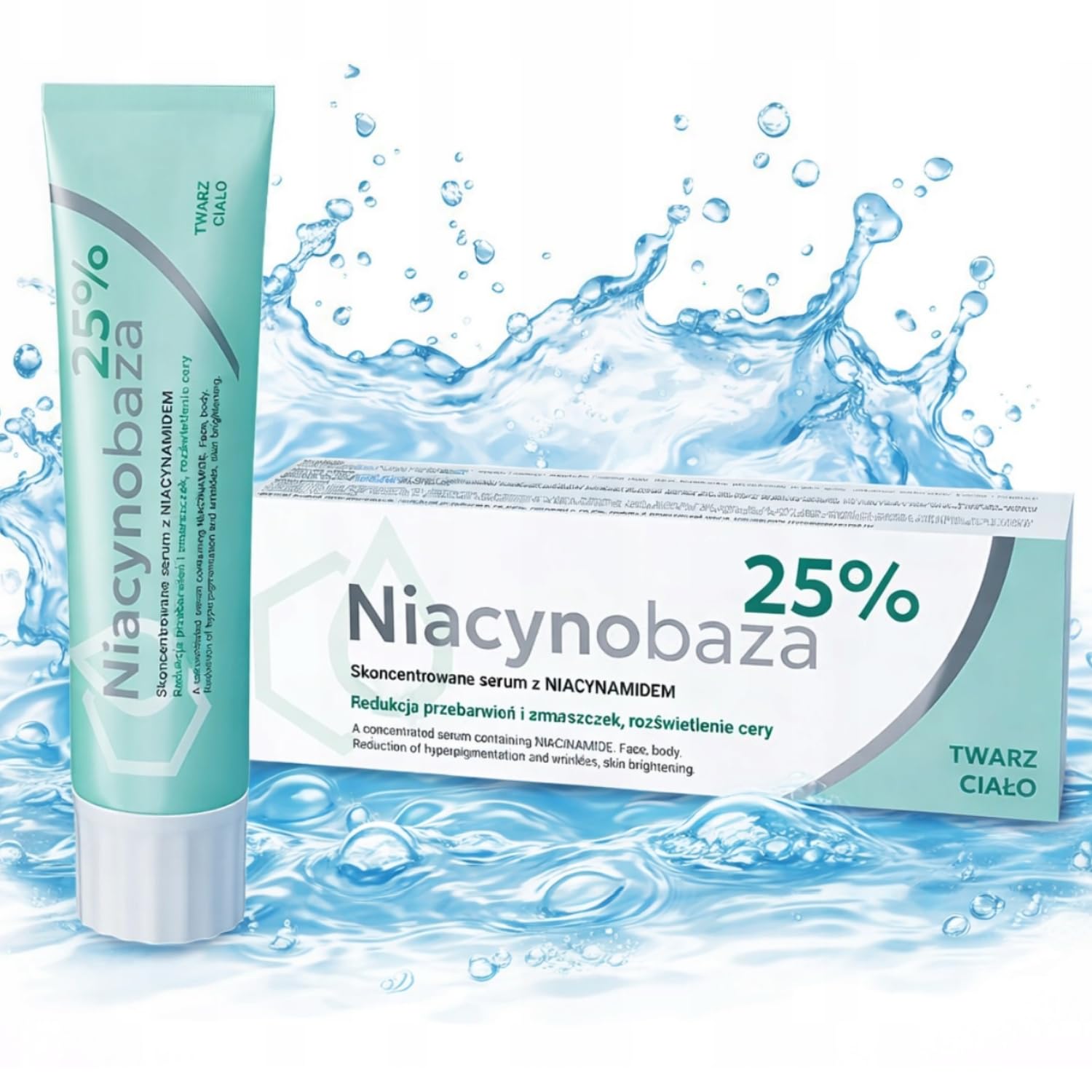 Niacynobaza Sérum de niacinamida al 25 %, sérum facial concentrado con niacinamida, fórmula para el cuidado de la piel para una piel uniforme, 2 tubos de 30 g