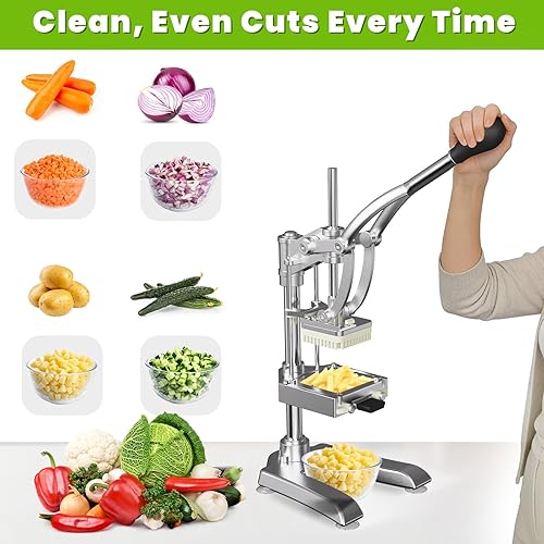 Miniatura 4 de Exprimidor comercial de hierro fundido y máquina manual de picadora de verduras, cortador de alimentos 2 en 1 con cuchilla, cortador de verduras y