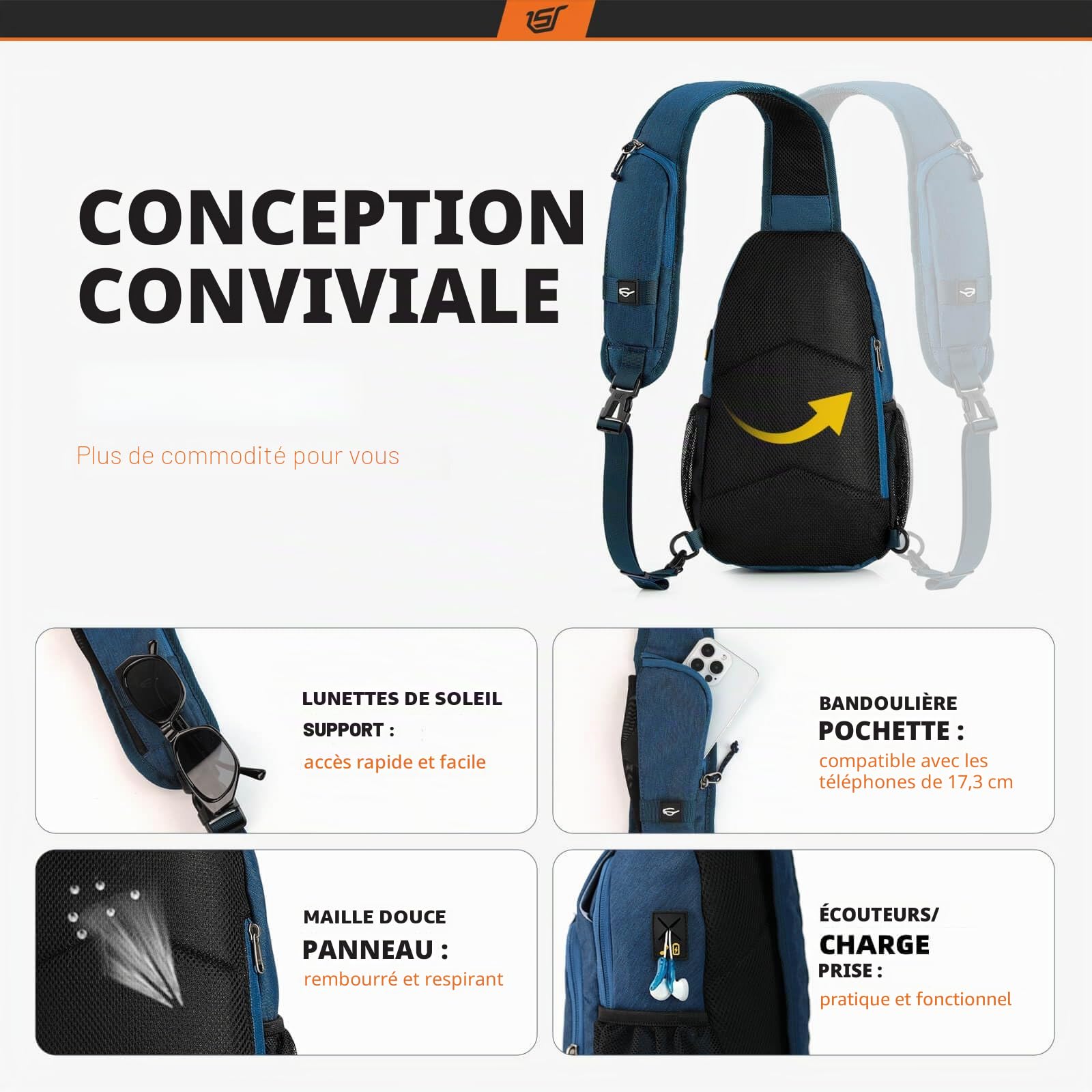 SKYSPER Sacoche Bandouliere Homme Protection RFID Sac à Bandoulière Anti-vol Sacoche de Poitrine pour Homme Femme