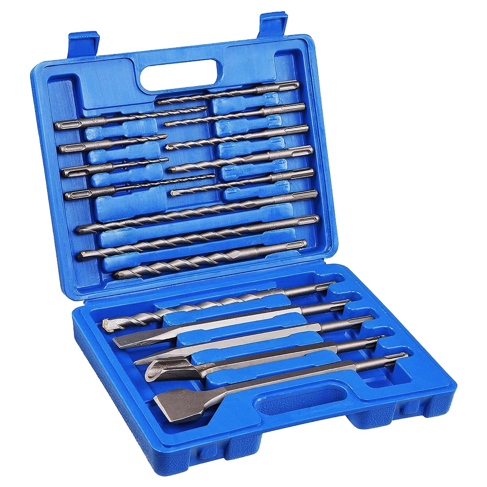 17 Piece Drill Set for Concrete, Stone, Brick, with Storage Case, Rotary Hammer Drill Set SDS Plus Drill Bits Carbide-Tipped Masonry Bits Brick Chisel Set Masonry Bits Construction Drilling Tools