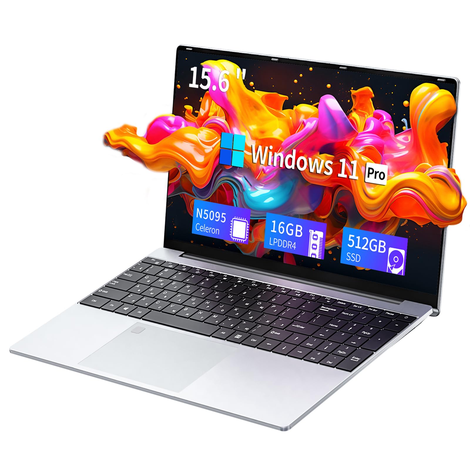 Wexultor Notebook 15,6 Pollici, PC Portatile 16 GB RAM 512GB SSD, Windows 11 PC Portatile Celeron N5095 Processor, Laptop con Digitale e Tastiera Retroilluminata, 2*USB 3.0, Mini HDMI, BT4.2
