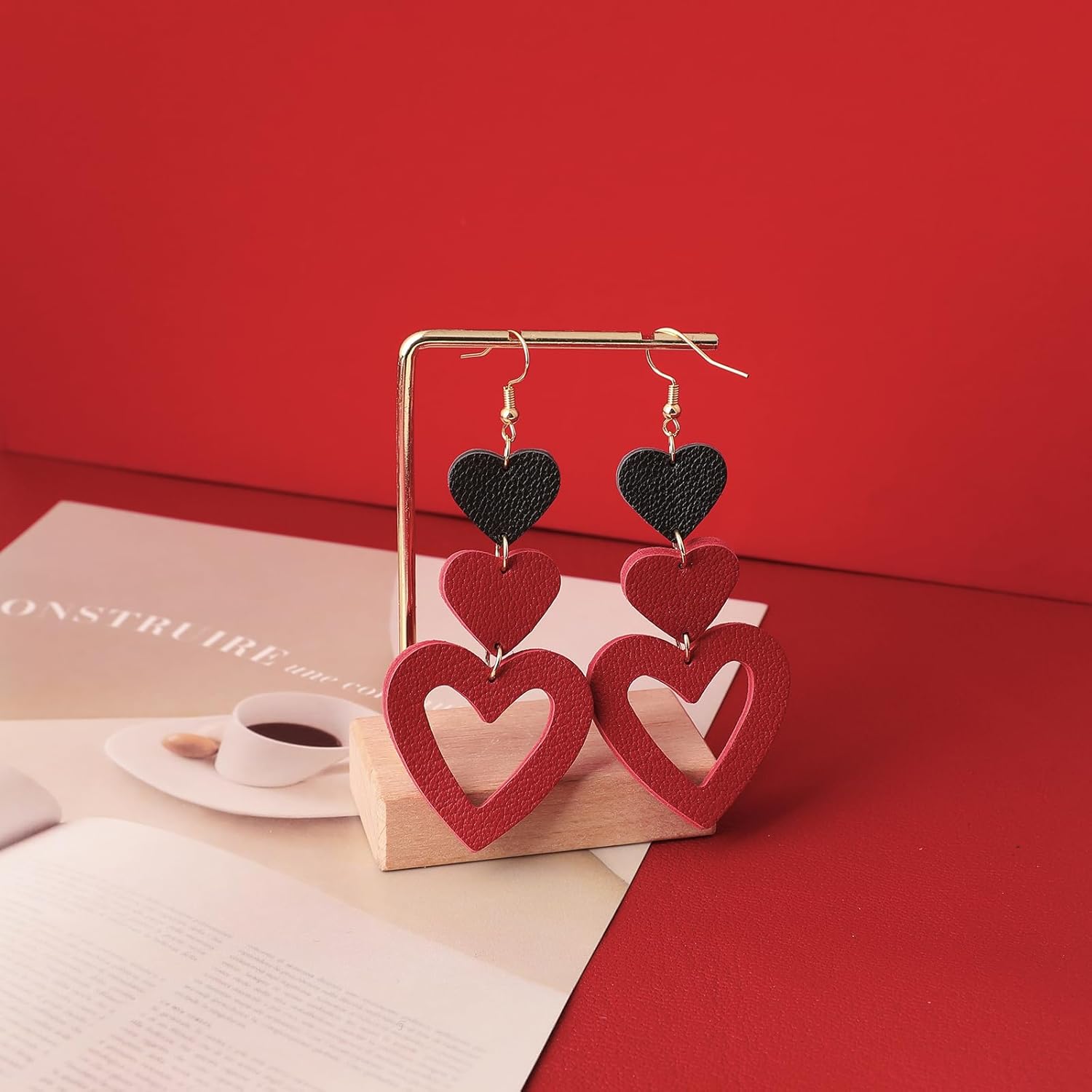 Leather Heart Earrings Dangle for Women Trendy, Star Earrings Lightweight Fashion, Gifts for Her - Image 6