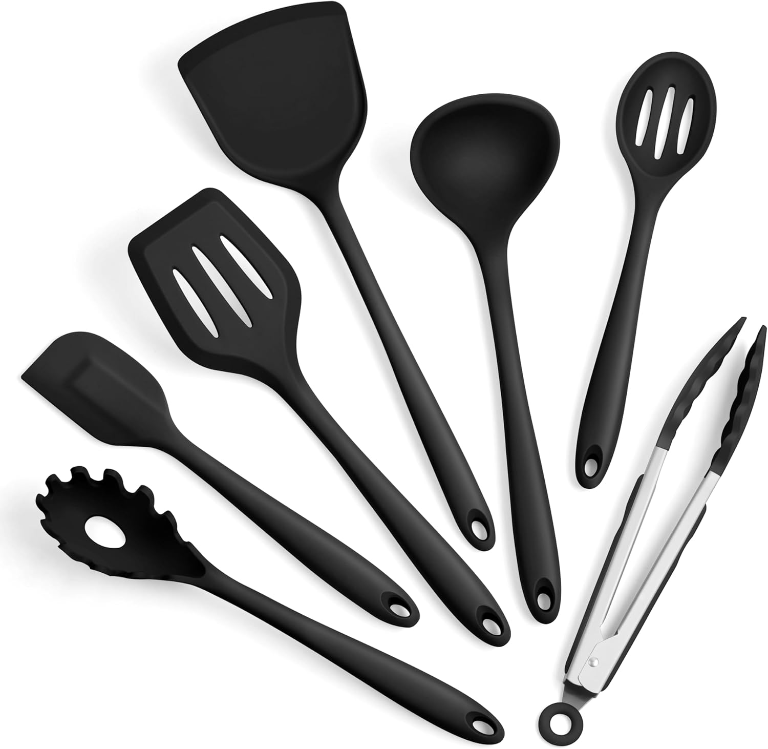 Herogo Silicone Cooking Utensils Set, 7-Piece Kitchen Utensils Set, Heat Resistant Cooking Gadget Tools Slotted Turner, Spoon, Soup Ladle, Pasta Server, Spatula, Tongs for Nonstick Cookware, Black Herogo Silicone Cooking Utensils Set, 7-Piece Kitchen Utensils Set, Heat Resistant Cooking Gadget Tools Slotted Turner, Spoon, Soup Ladle, Pasta Server, Spatula, Tongs for Nonstick Cookware, Black