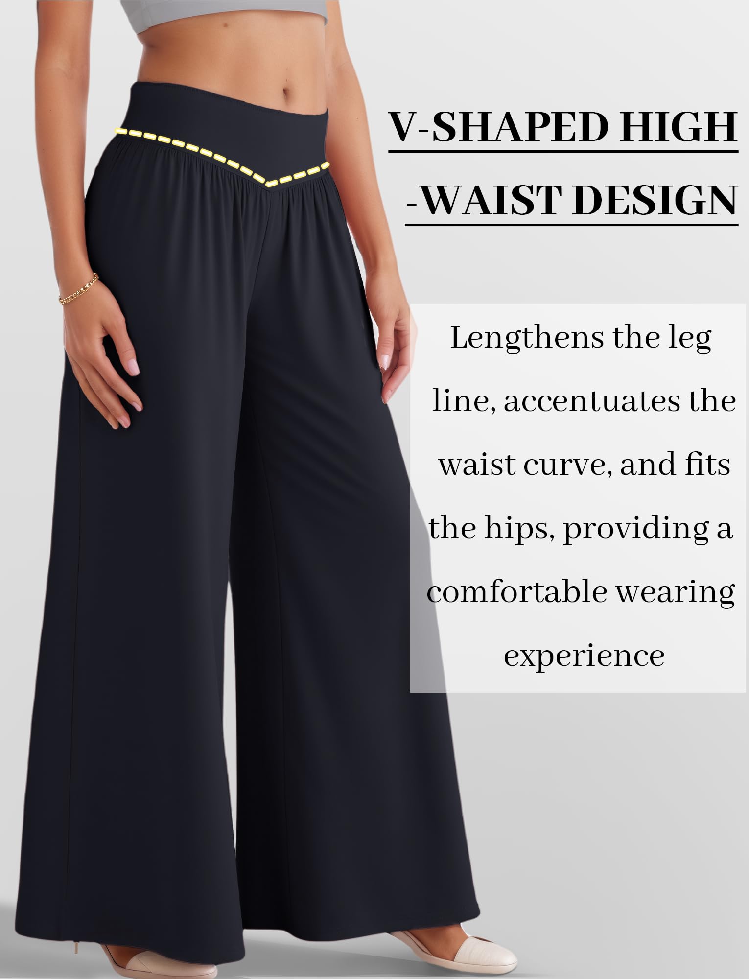 SEAUR Pantalon Ample Femme Palazzo Fluide avec Poches Style Décontracté Élégant Pantalon de Yoga Danse Taille Élastique