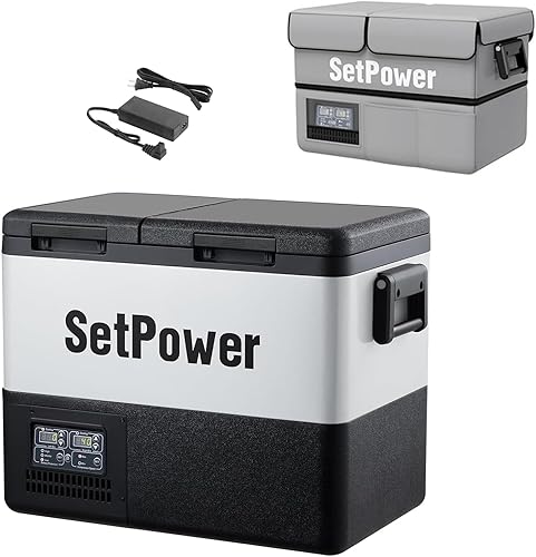 Setpower PT35 - Refrigerador de coche con cubierta, congelador portátil de doble zona de 37 cuartos de galón, refrigerador eléctrico de 12 voltios