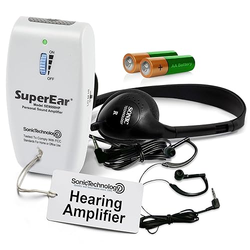 SuperEar Amplificador de sonido personal recargable modelo SE9000HP (PSAP) - Amplificador de 50dB con auriculares, auriculares y frecuencia táctil