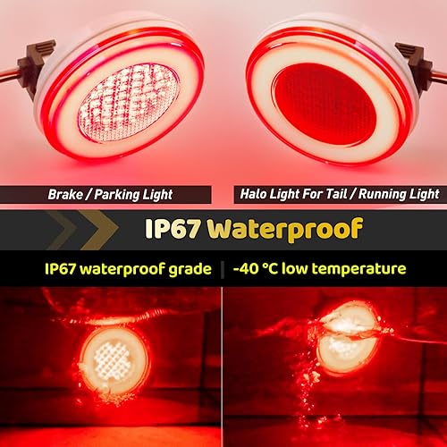 Miniatura 6 de WahMOTOTin 2 luces LED redondas de 4 pulgadas para camionesremolquescaravanasfurgonetas, 64 bombillas rojas con ojales de goma sellados impermeables